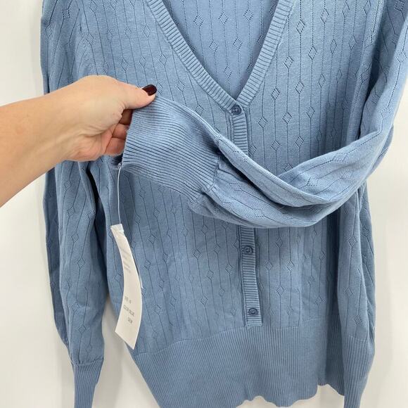 Design 365 Cardigan Sweater Size 2X Blue Button Detail Henley Diamond Knit - Picture 4 of 9